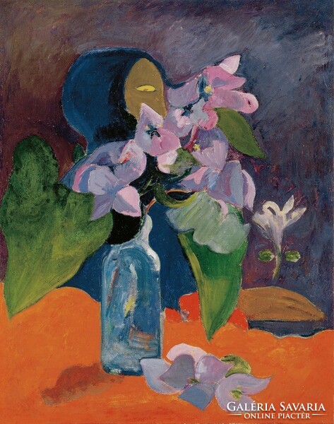 Paul gauguin - flower still life with statue - blindfold canvas reprint