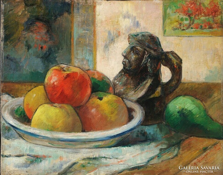 Paul Gauguin - Gyümölcstál szoborral - vakrámás vászon reprint