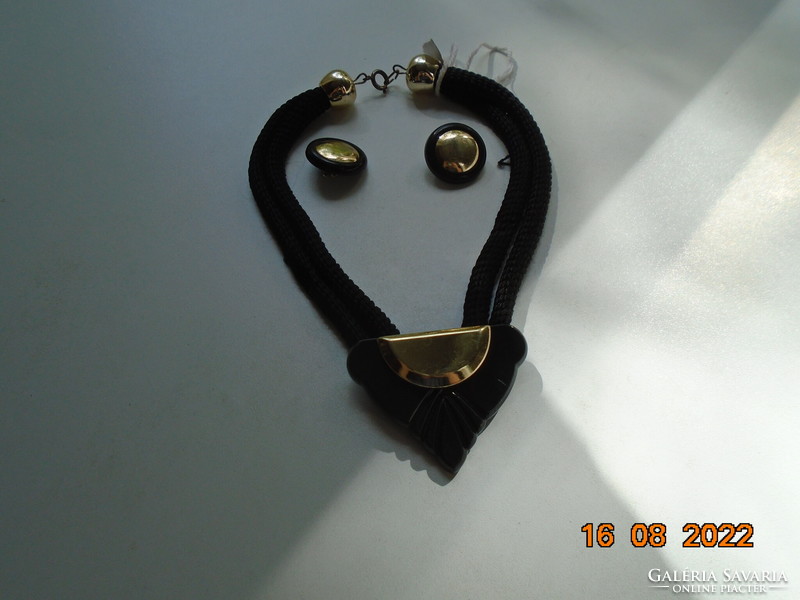 Never worn black and gold choker with blue clip earrings