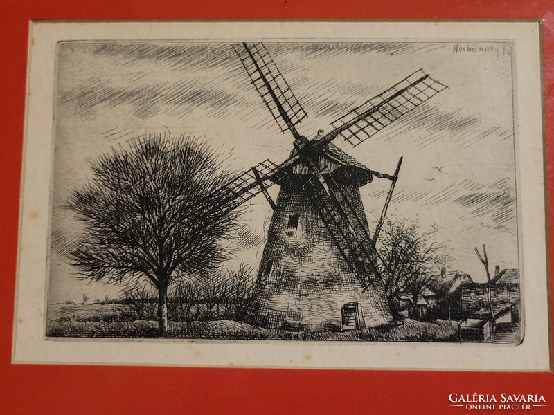 József Nechánszky: windmill etching