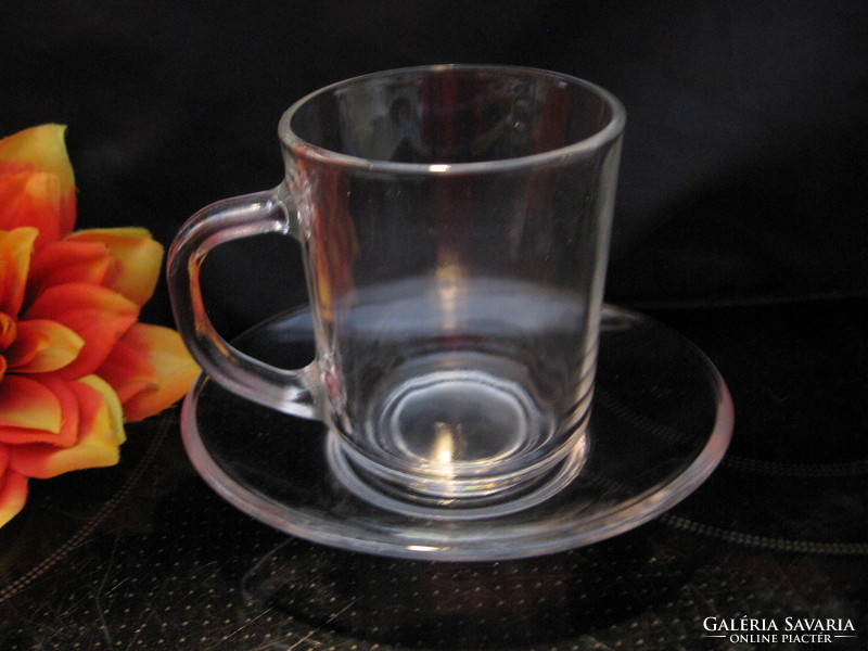 Thick glass tea and coffee mug with oval coaster 2 dl