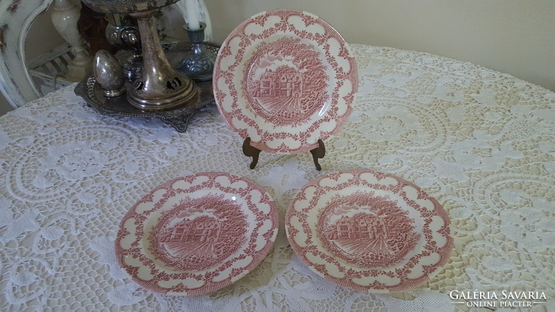 English Ironstone,pink porcelán süteményes tányér 3 db.