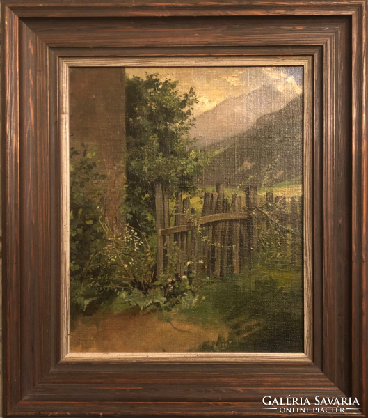 Unknown painter: garden under the mountains, end of the 19th century