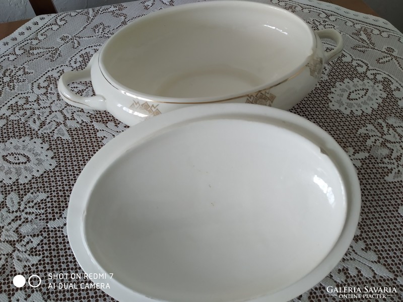 Antique ceramic soup bowl with lid