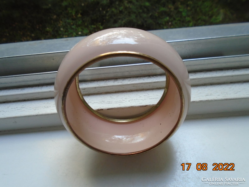 Boho, hippie powder pink enameled wide metal bracelet with gold rim, barbie accessory