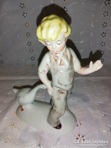 Vintage GDR porcelain boy with goose