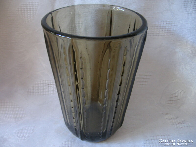Smoky yellow retro art deco polished crystal vase