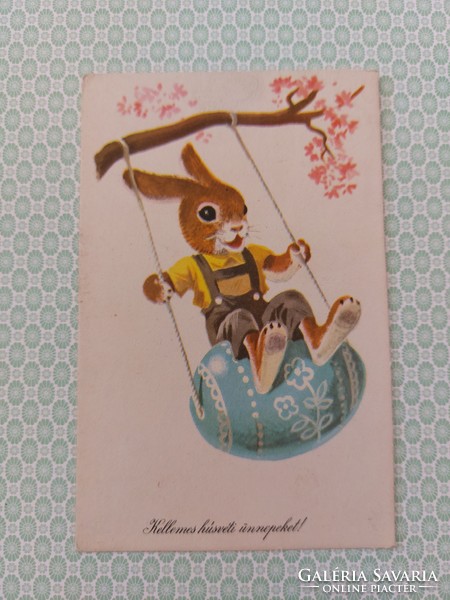 Old Easter picture postcard swinging bunny postcard