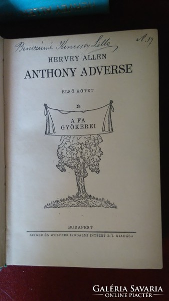 Hervey allen-anthony adverse i-iii.Singer and wolfner about 1936 + two original paper covers!