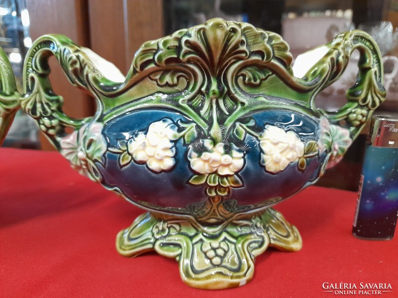 Old royal dux 1918-1939, majolica faience vase, centerpiece pair.