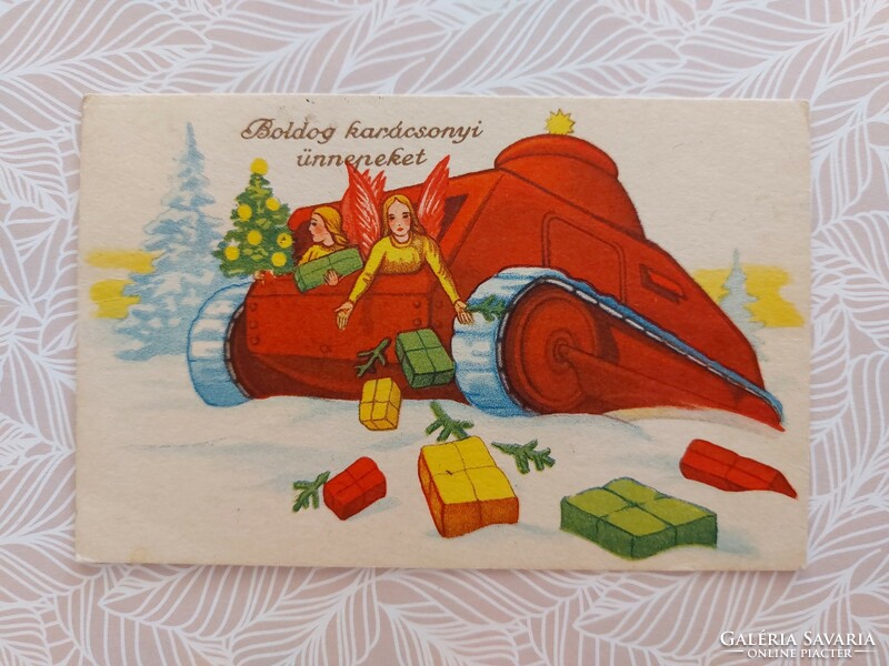 Old Christmas cartoon postcard postcard tank gift-giving angels ii. Vh