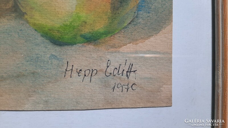 Hepp Edit (1947- ): Virágcsendélet gyümölccsel, 1970 - szép, hozzáillő kerettel!