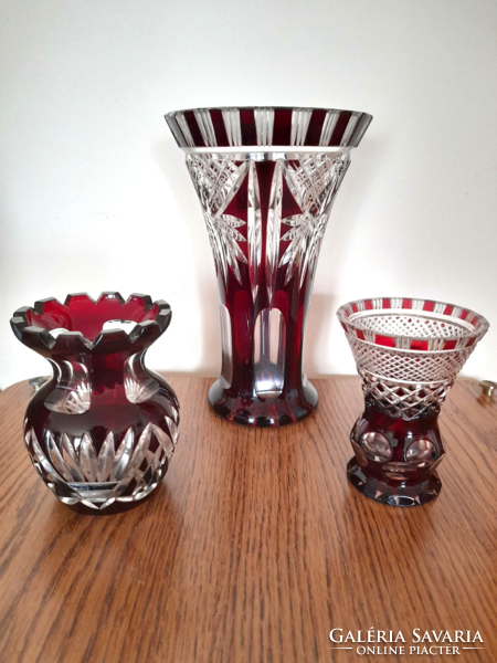 Antik bordó ólomkristály vázák