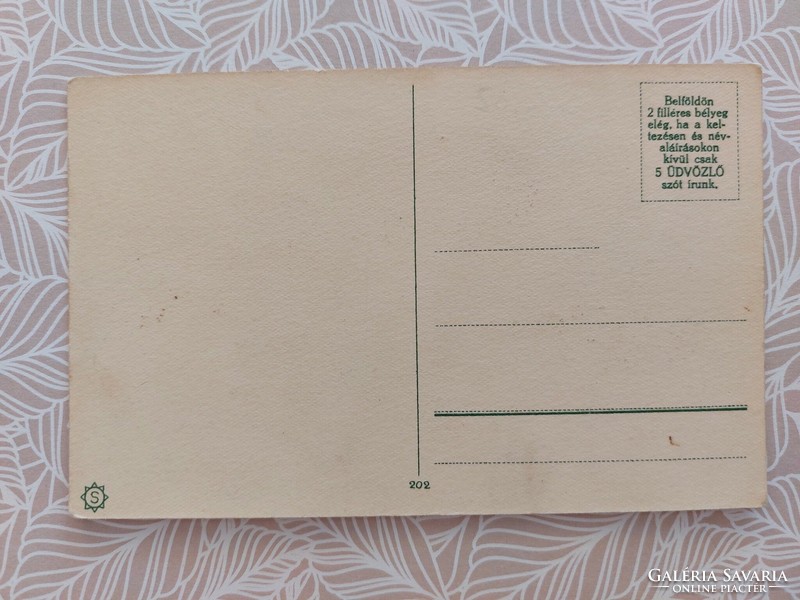 Régi újévi képeslap rajzos levelezőlap magyar népviselet malacok lóhere szerencsepatkó