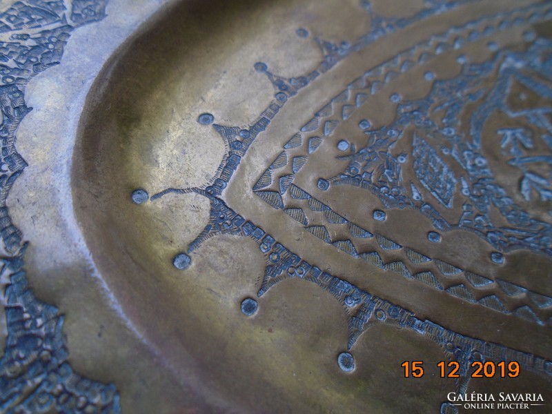 Berber niello, thick copper oval tray with very detailed treble punched patterns