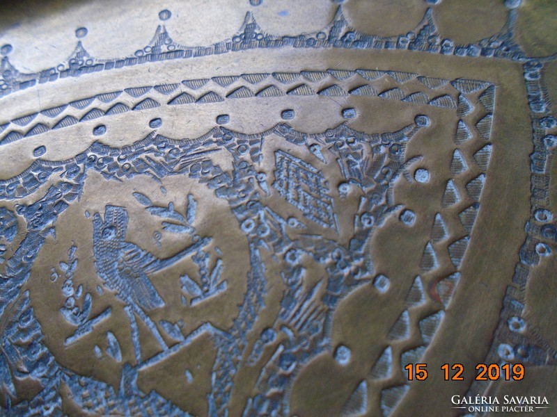 Berber niello, thick copper oval tray with very detailed treble punched patterns