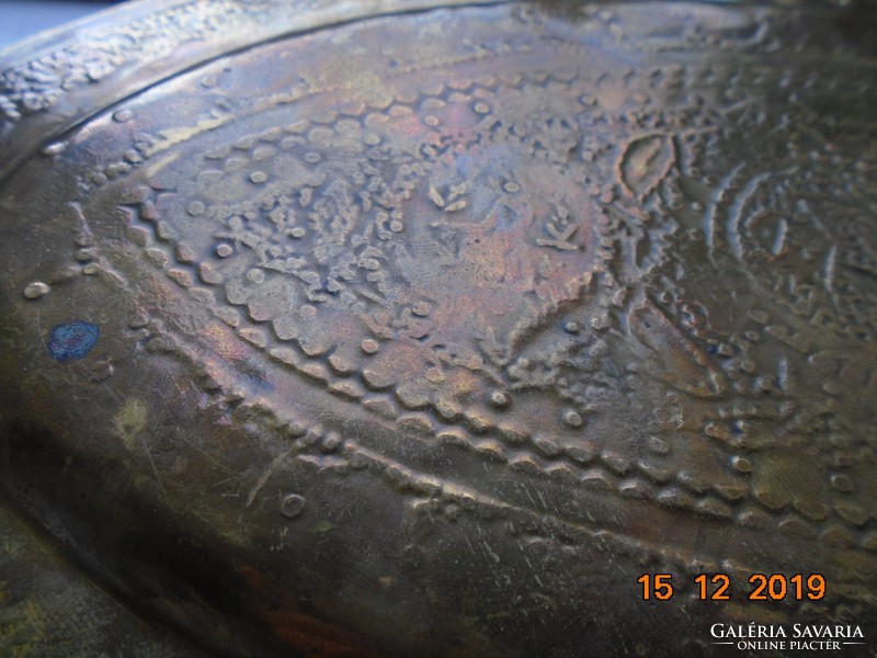 Berber niello, thick copper oval tray with very detailed treble punched patterns