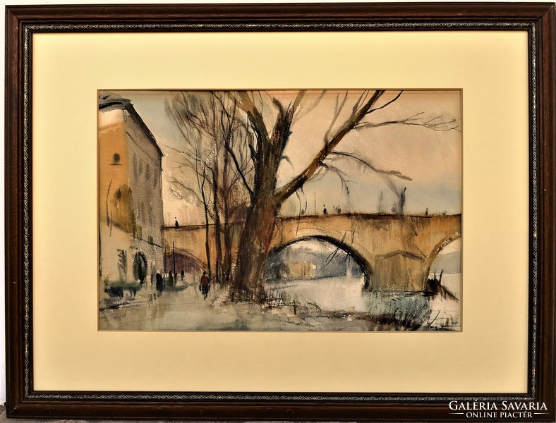 Sándor Szalóky (1921 - 1978) bridge over the Seine in 1961. Your painting with an original guarantee!