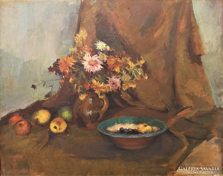 Zilahy György (1929-1966) Csendélet c. Képcsarnokos festménye 100x80cm Eredeti Garanciával!
