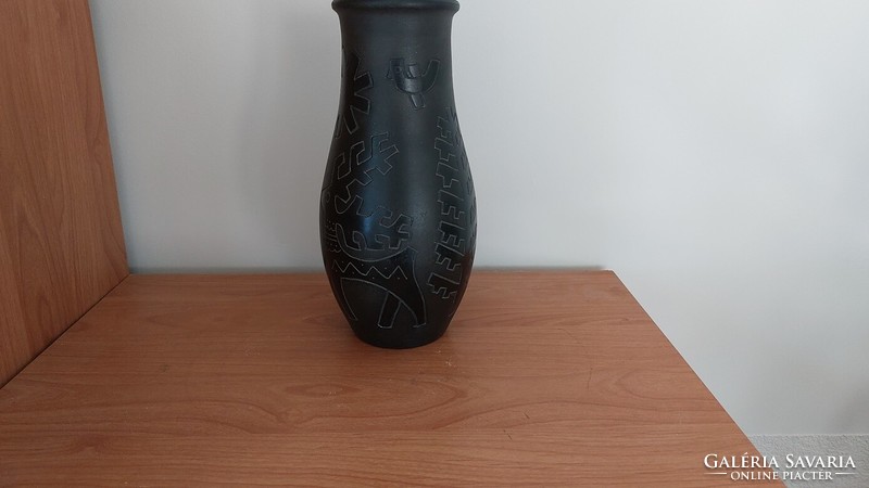 Nice black ceramic vase with Scandinavian motifs, approx. 26 cm high