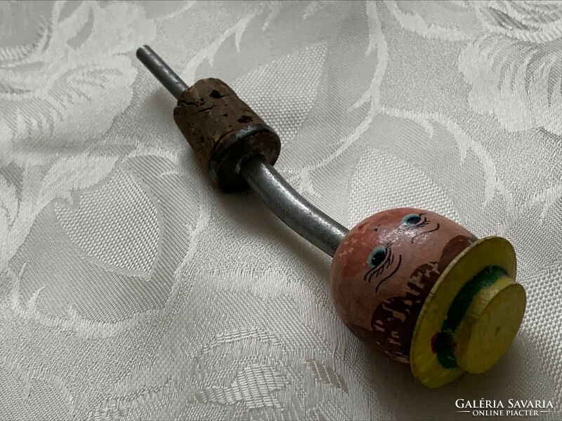 Antique painted wooden human head cork stopper, drink spout