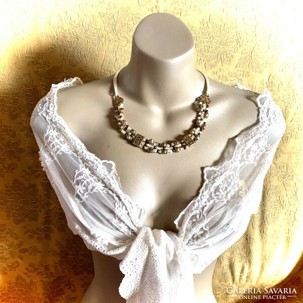 Byzantine style necklace with real pearl and mineral pearl eyes handmade necklaces, 3-row chain