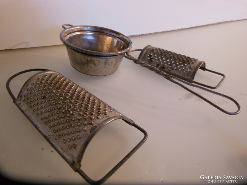 Metal - 3 pcs - old - tea strainer 19 x 7 x 3 cm - grater 13 x 5 cm - 11 x 4 cm - Austrian