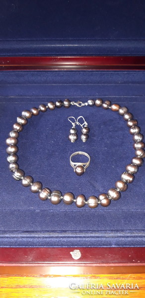 Tahitian pearl (~12 mm) - silver jewelry set