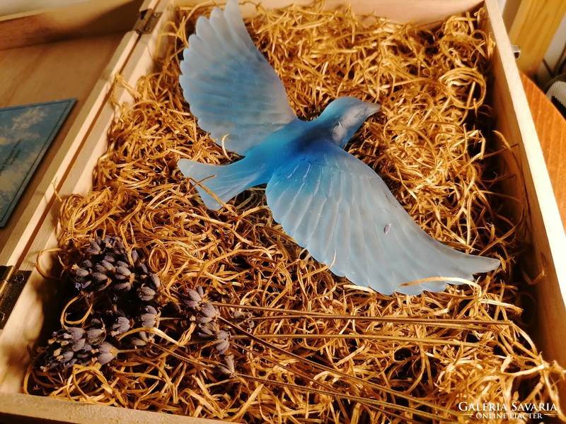 Blue bird of happiness glass sculpture