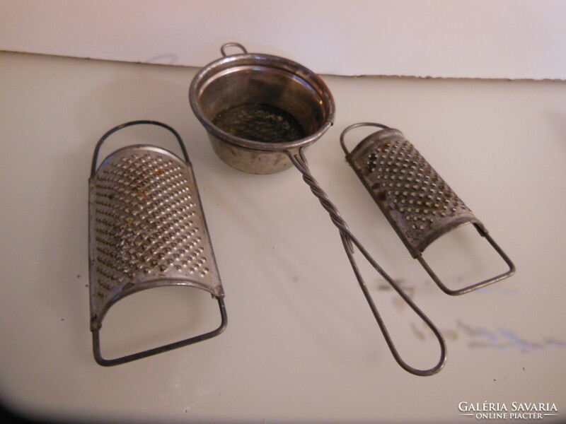 Metal - 3 pcs - old - tea strainer 19 x 7 x 3 cm - grater 13 x 5 cm - 11 x 4 cm - Austrian