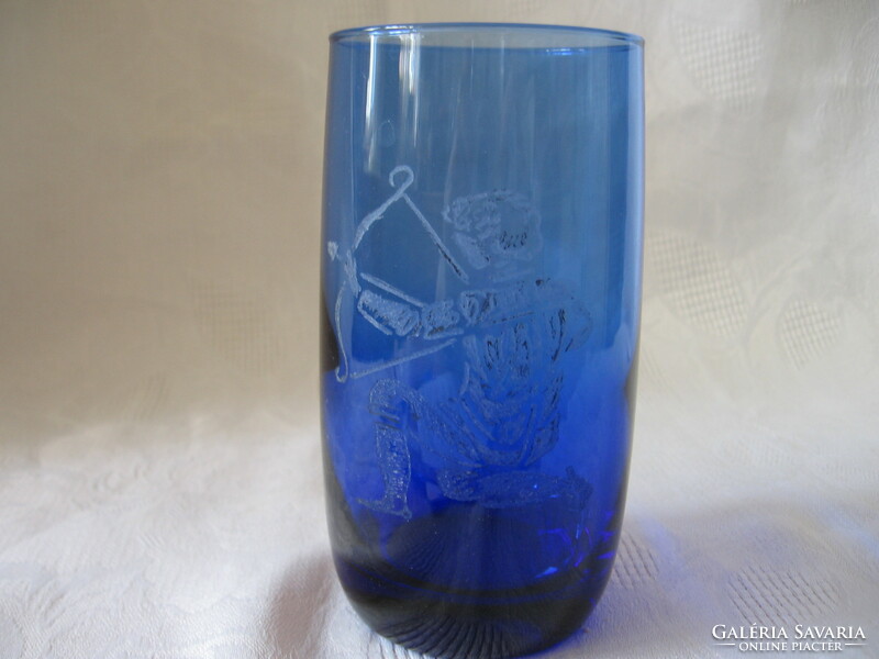 Cobalt blue zodiac, Sagittarius horoscope polished vase, glass