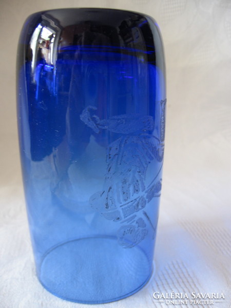 Cobalt blue zodiac, Sagittarius horoscope polished vase, glass