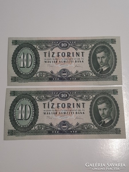 10 forint bankjegy 1975  A 115  2 db sorszámkövető  UNC