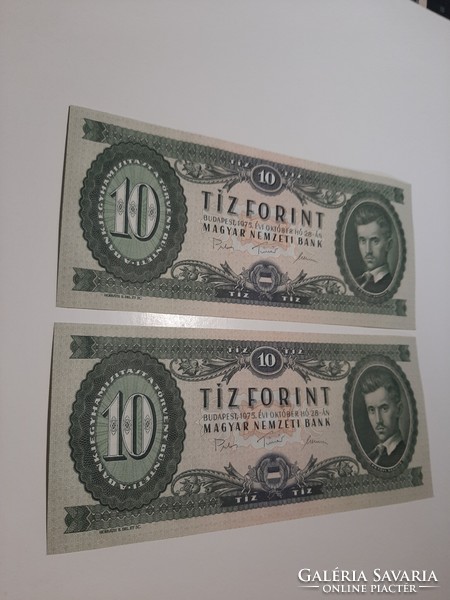 10 forint bankjegy 1975  A 115  2 db sorszámkövető  UNC