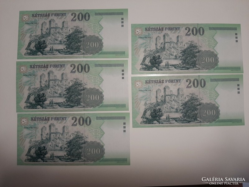 RITKA  5 db sorszámkövető 200 forint bankjegy  2006 UNC