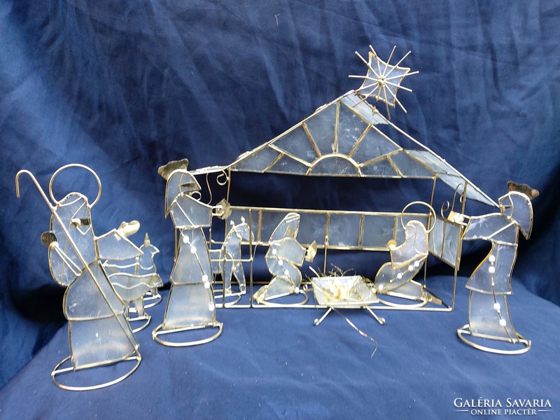Gilded copper-glass nativity scene.