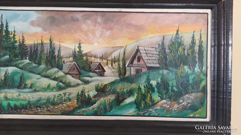 (K) beautiful landscape painting with Cyrillic signature in a 65x37 frame