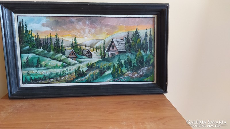 (K) beautiful landscape painting with Cyrillic signature in a 65x37 frame