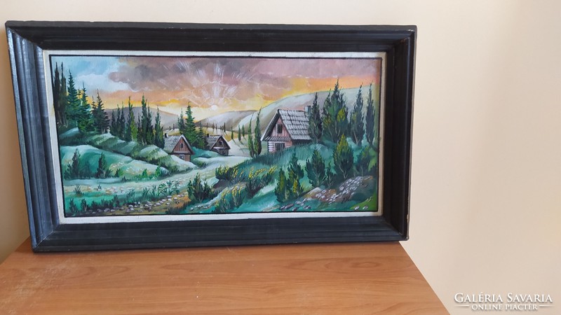 (K) beautiful landscape painting with Cyrillic signature in a 65x37 frame