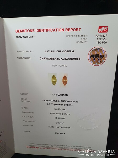 Alexandrite gemstone 1.14Ct - Swiss gfco with full qr code certification
