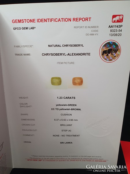 Alexandrite gemstone 1.23Ct - Swiss gfco with full qr code certification