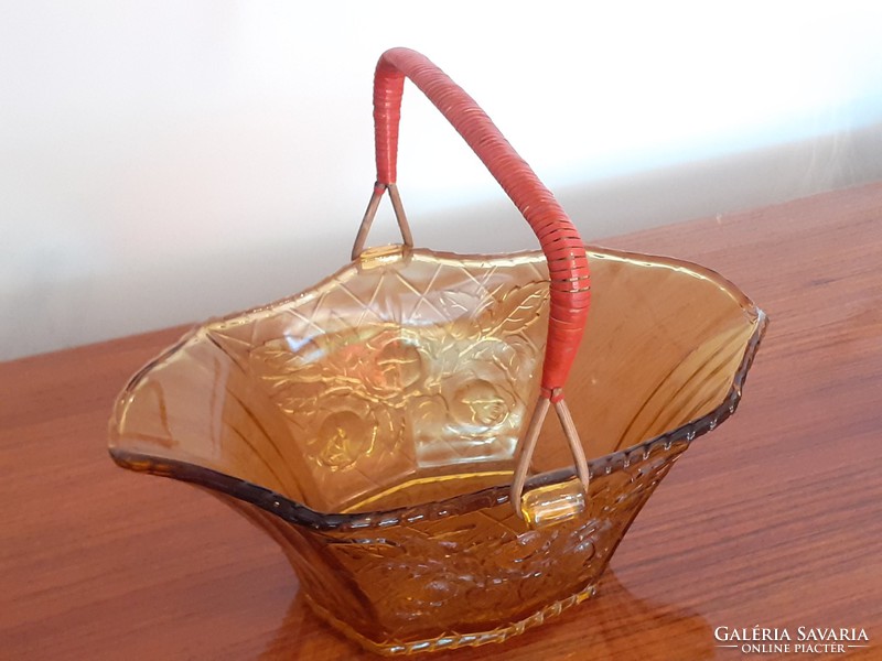 Old retro glass basket art deco glass bowl amber colored mat glass bowl rose decorative bowl offering