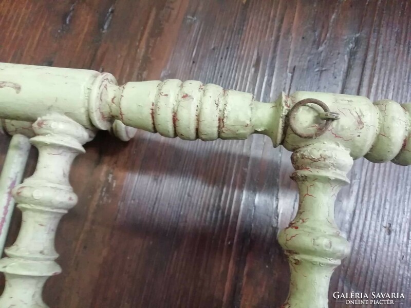 Worn turned folk towel rack, beautiful greenish color from the beginning of the 20th century