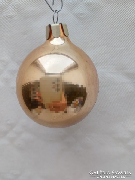 Old glass Christmas tree ornament indented golden sphere glass ornament