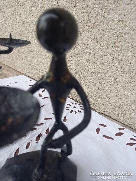 Pair of wrought iron candlestick figures