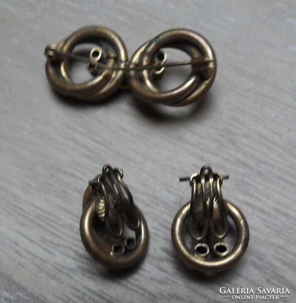 Copper earrings and brooch set