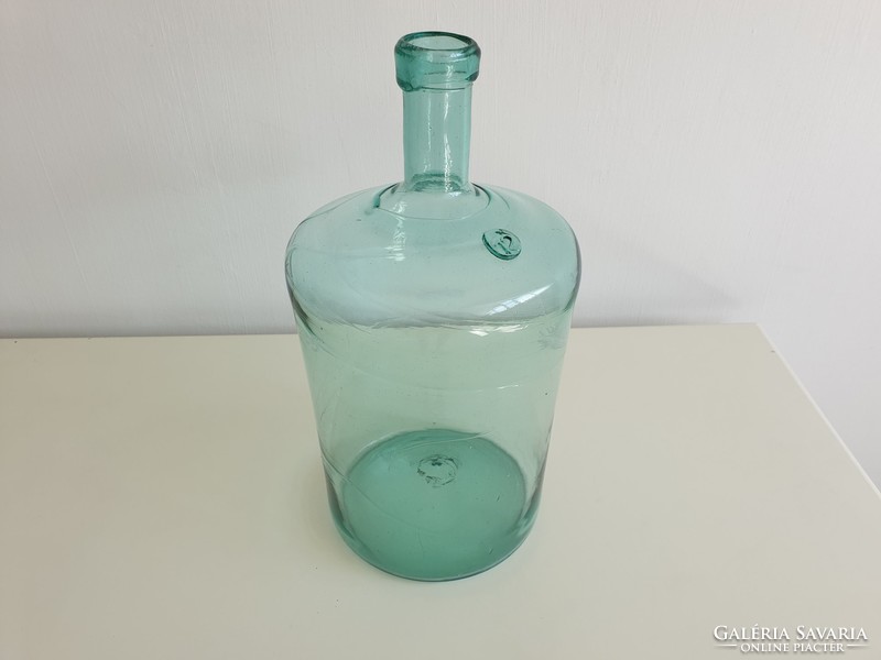 Régi antik 12 L nagy méretű pecsétes zöld huta palack üveg vintage kúpos aljú ballon