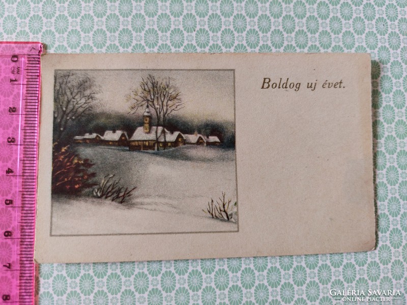 Régi újévi képeslap 1950 mini levelezőlap tájképes üdvözlőkártya