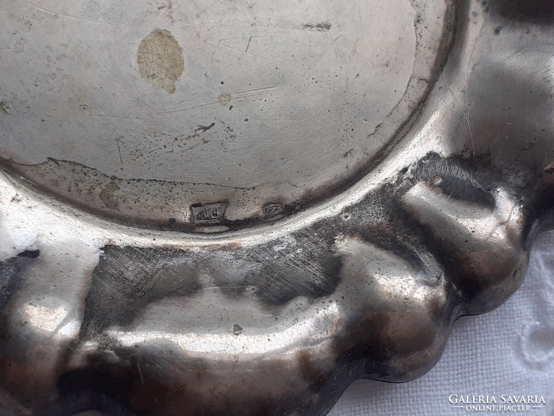 Régi mini alpakka tányér vintage fém gyűrűtartó dísztál poháralátét 2 db
