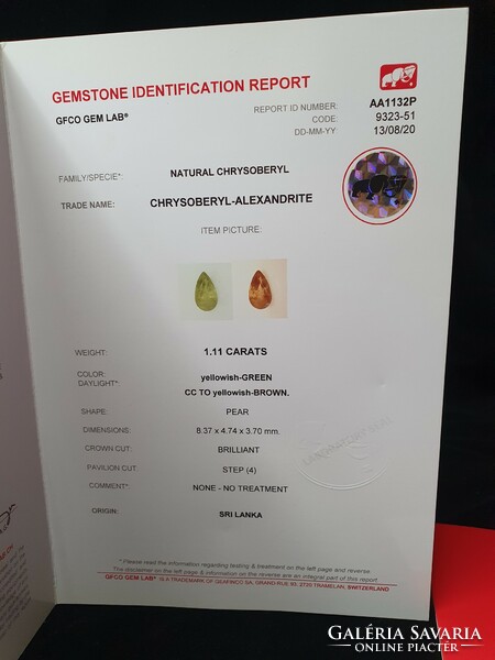Alexandrit drágakő 1.11ct - Svájci GFCO teljeskörű QR kódos certifikációval
